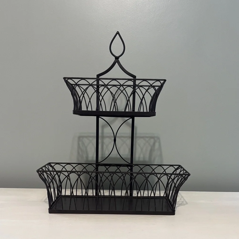 Southern Living At Home Farmhouse Tiered Basket SLAH Metal Country Cozy Cottage